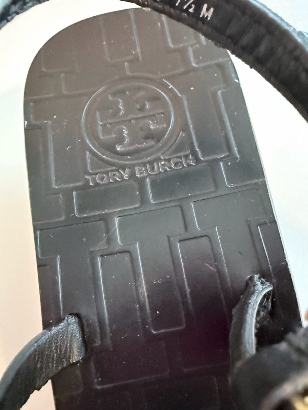 Tory Burch Black and Gold Logo Strap Sandals - Picture 3 of 4